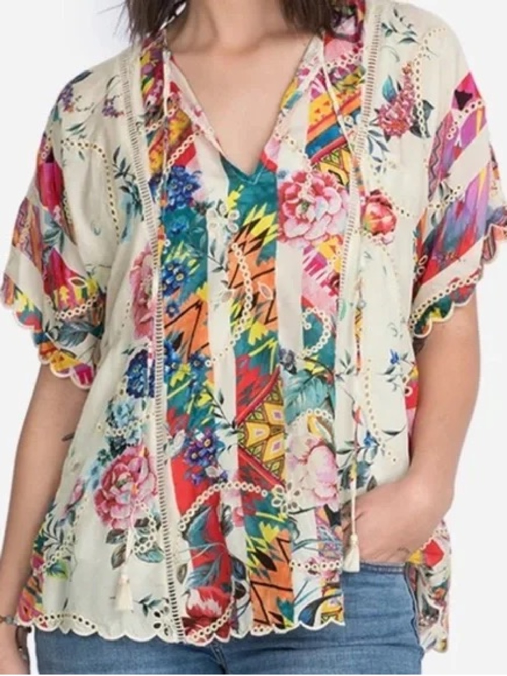 Johnny Was Virgil Floral Silk Blouse